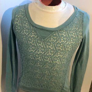Arizona Jean Co Stone Blue Lace Front Womens Top